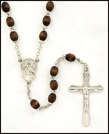 Brown Wood Oval Bead Rosary
